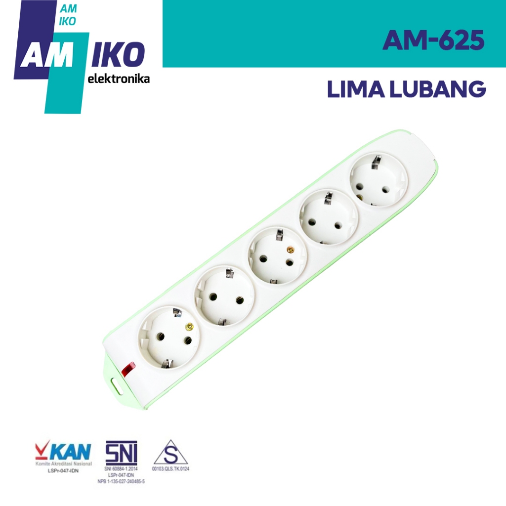 AMIKO Stop Kontak 5Lubang terminal kuningan Anti api Amiko AM-625