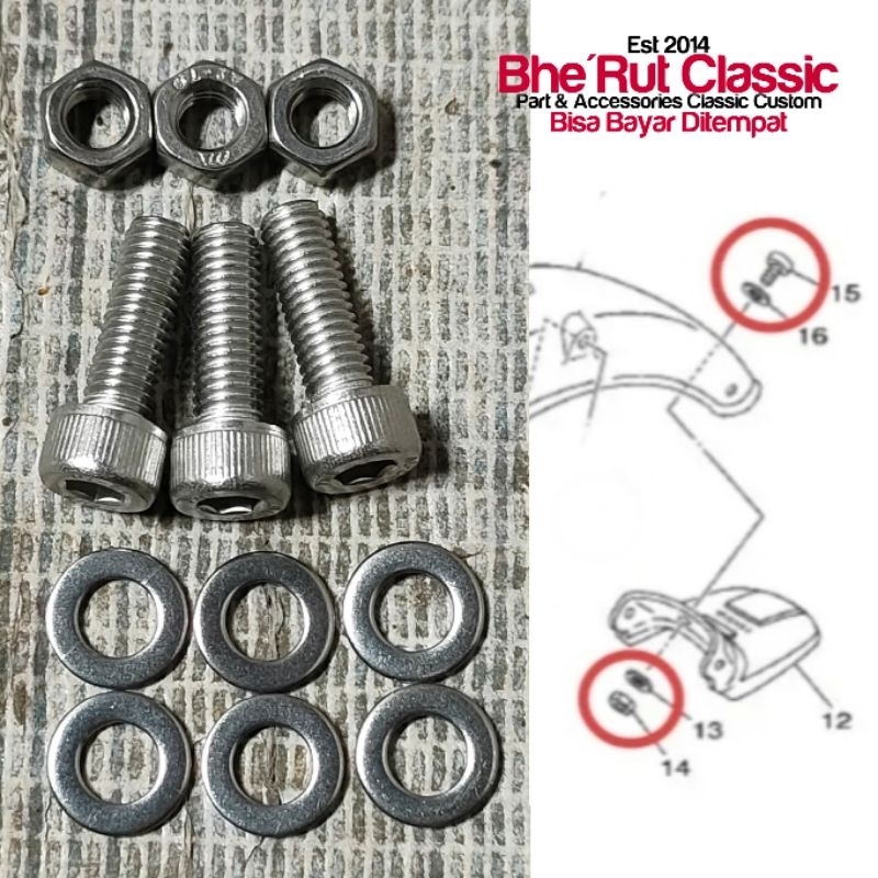Baut Kepet Cepet Slebor Belakang Yamaha Rx King RX KING Stainless Anti Karat
