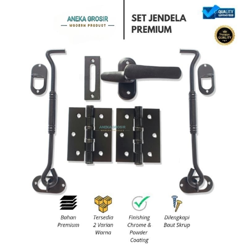 Paket Satu Set Jendela Hak Angin Engsel Panolet Pengunci dan Penyangga Jendela