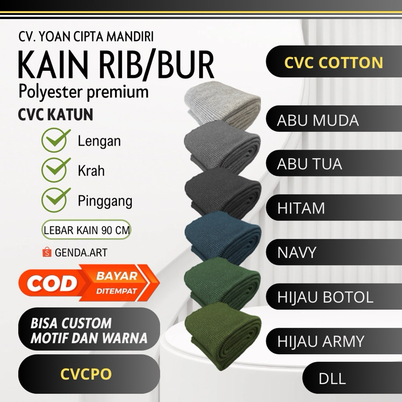 Genda Textile rib bur CVC | Kain rib/bur polos cvc premium jaket hoodie jogger