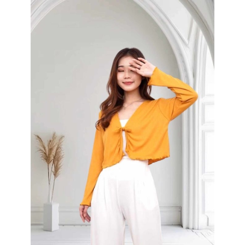 Cardigan Crop Tali Pita Wanita - Outer Knit Premium Stretch | Warna Lucu Kekinian