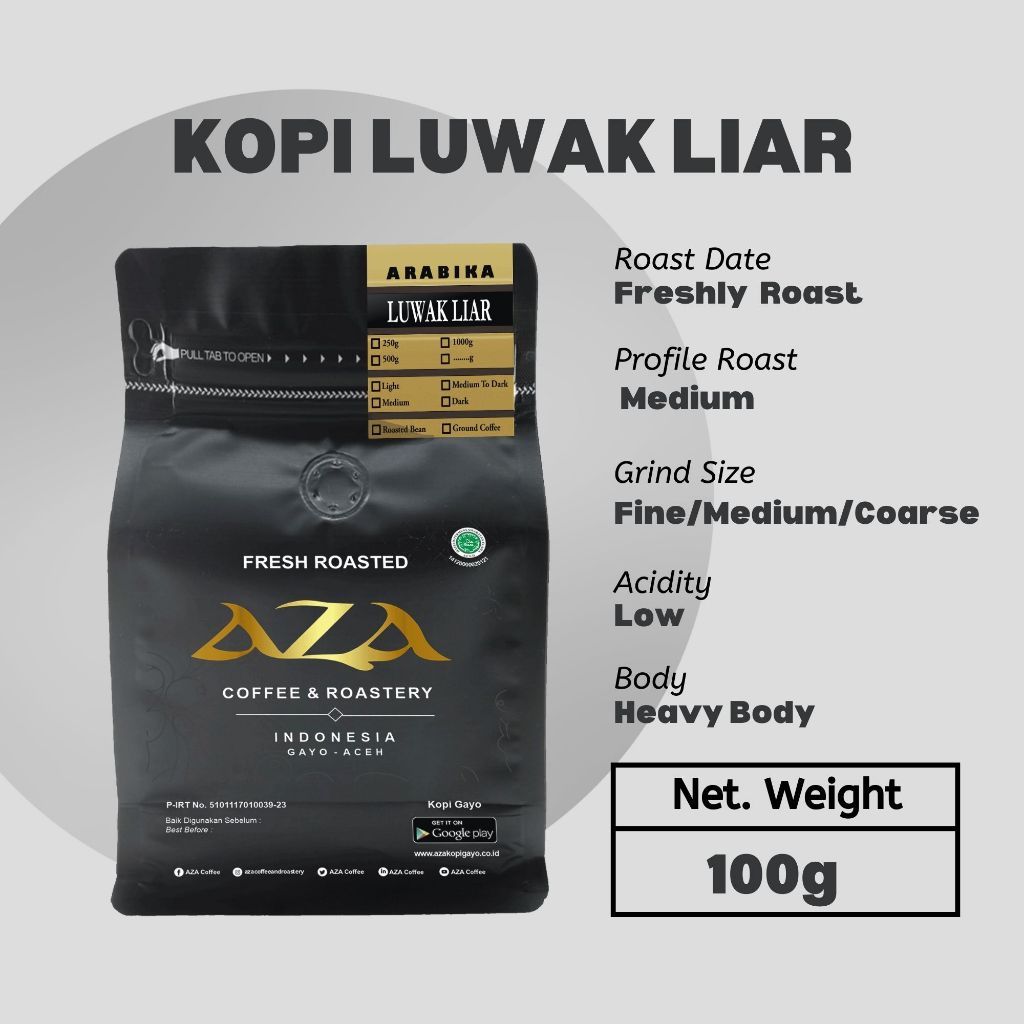

Bubuk KOPI LUWAK PREMIUM Bersertifikat Biji Arabika Aceh Gayo 100g Wild Civet AZA Coffee Powder Roasted Bean