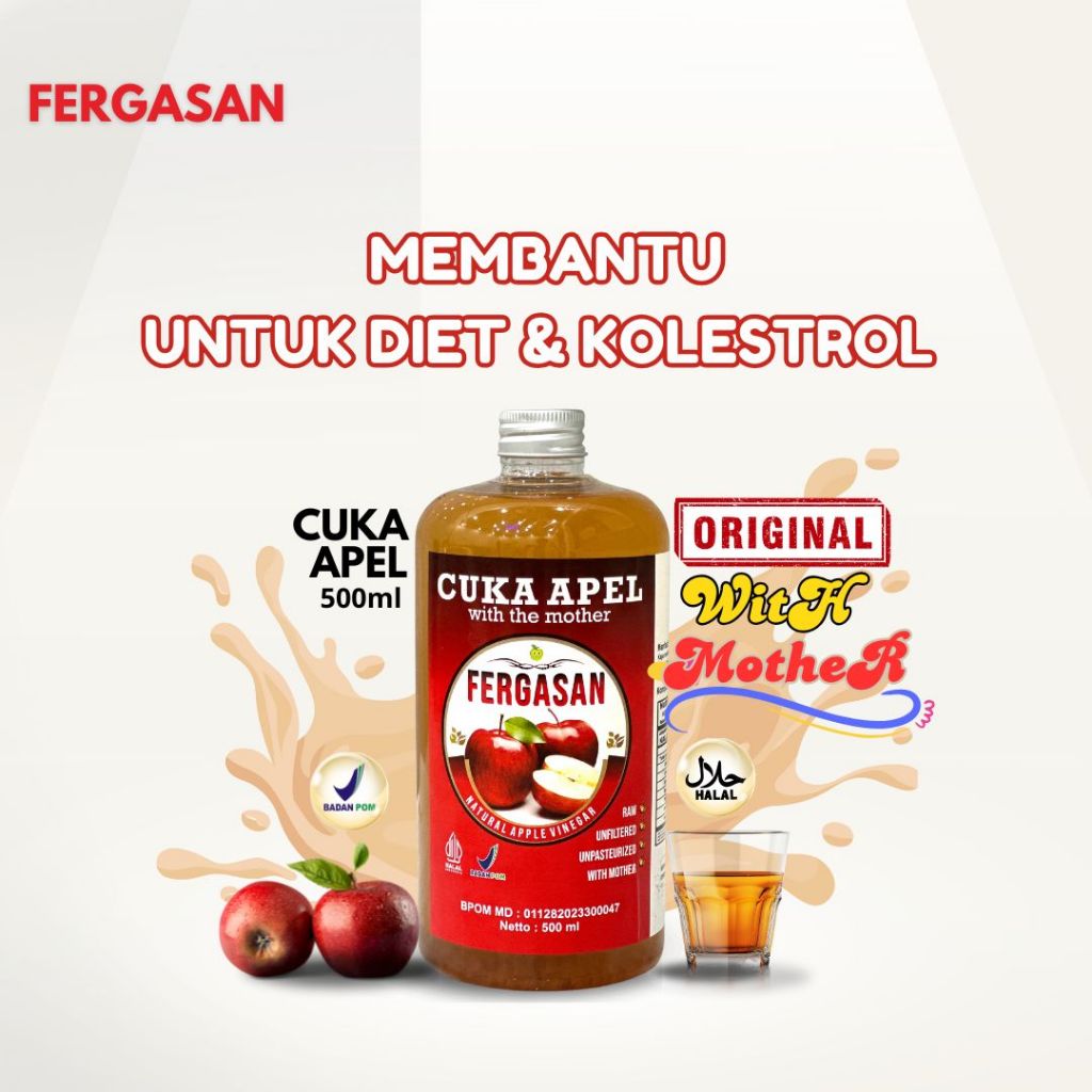 

Cuka Apel Fergasan Original & 100% Organik, Diet Detoks, Kesehatan, Apple Cider Vinegar, with Mhoter