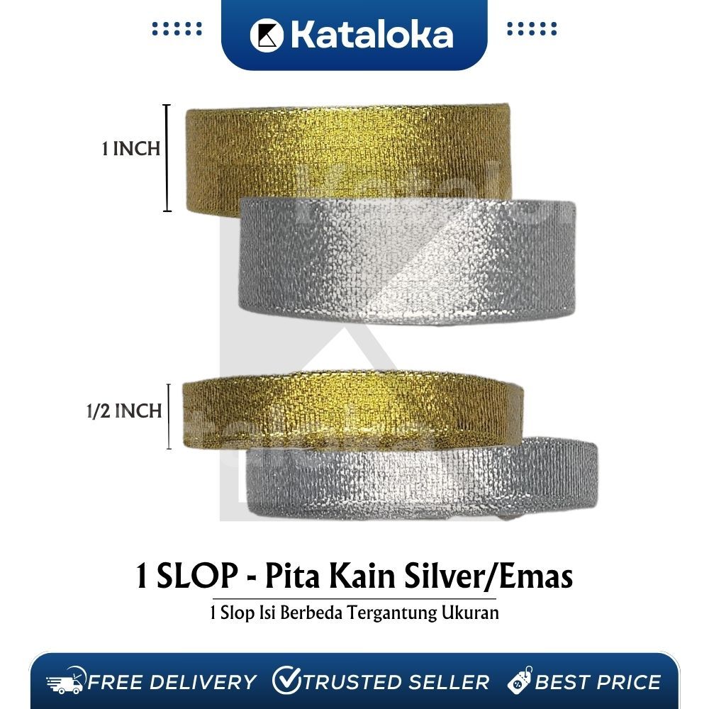 

Pita kain emas GLITER GOLD SILVER 2 variasi kado hiasan souvenir hampers pita