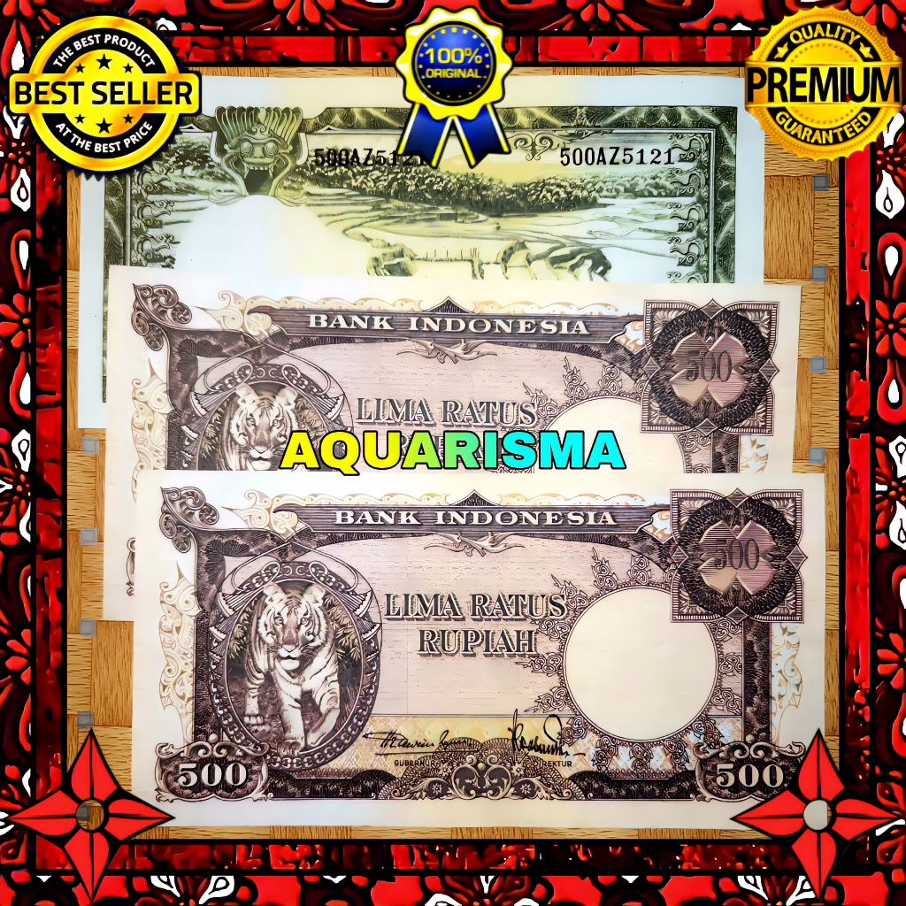 KOLEKSI NUMISMATIK - SOUVENIR REPRO UANG KUNO 500 RUPIAH INDONESIA MACAN 1957