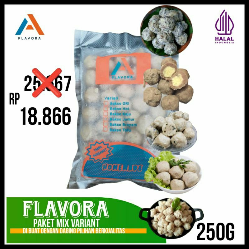 

Flavora bakso mix variant premium A 250g | Bakso isi 25 butir