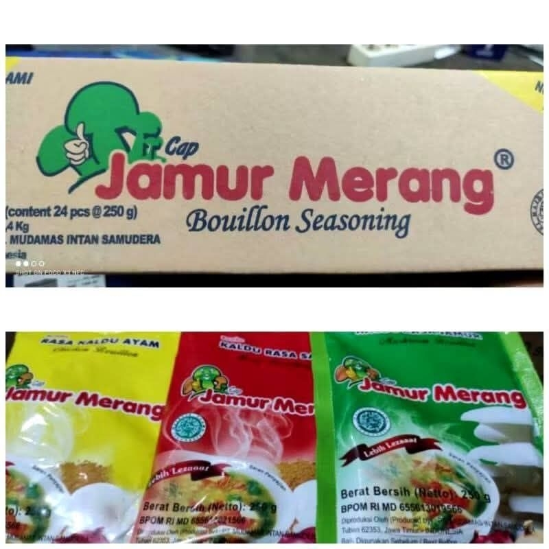 

kaldu alami jamur merang kemasan 250gr, 1 dus isi 24 bungkus