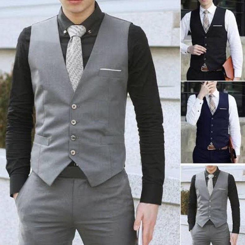 KODE F35V Vest Rompi Formal Pria  Setelan Dalaman Jas Cowok  Groomsmen Wedding tanpa kerah