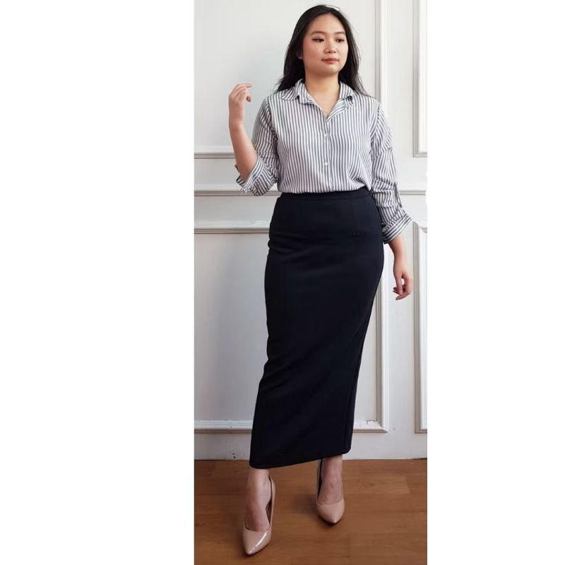 Slim Maxi Skirt Rok Span Panjang Scuba Polos Kuliah Kerja Kantor