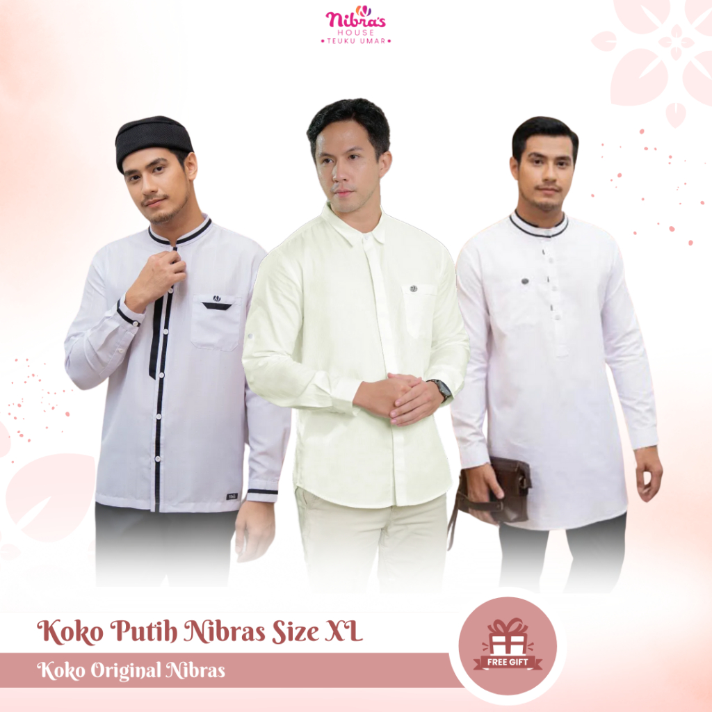 Baju Koko Putih Premium Nibras Size XL Bahan Katun Dobby Original