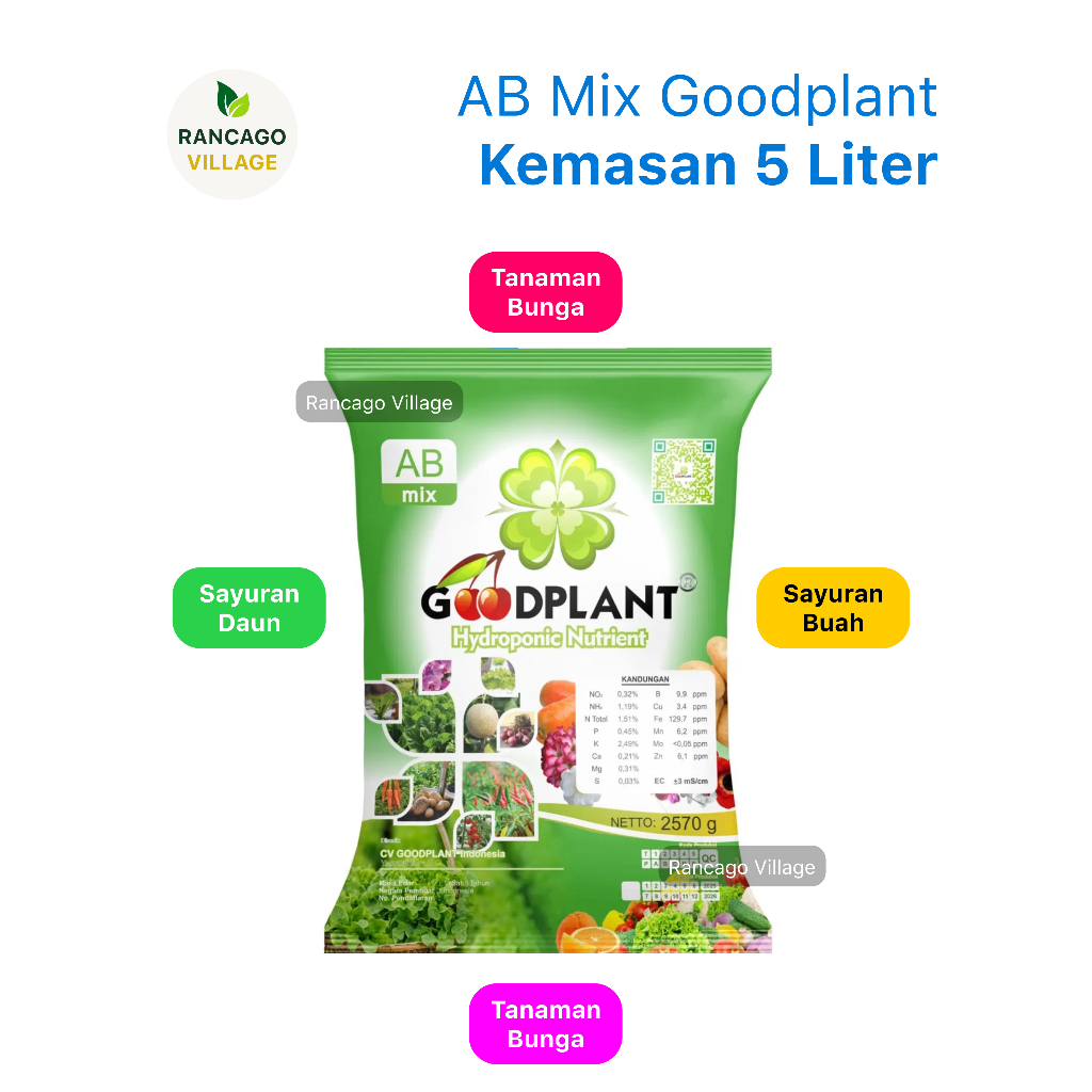 AB Mix Nutrisi Hidroponik Goodplant 5 Liter Sayuran Daun Buah Bunga Umbi