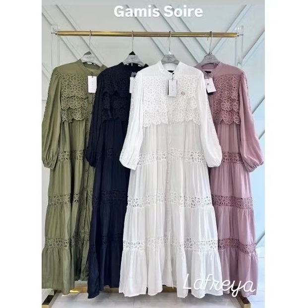 gamis soire, gamis Lafreya, gamis bangkok, dress import, gamis jumbo, gamis putih, white maxi, dress