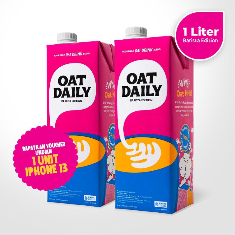 OAT DAILY Barista Edition 1L (2pcs) | Spesial Tiket Undian iPhone 13 - Oat Milk