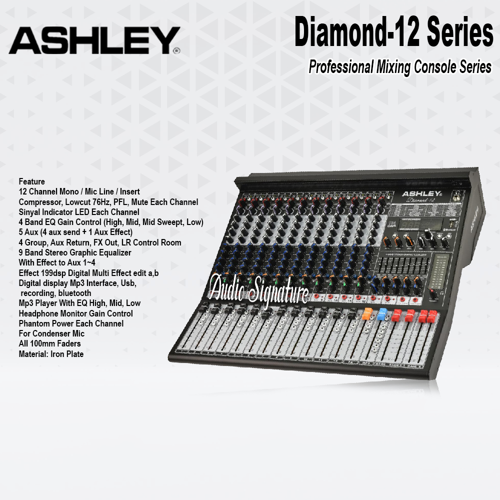 Mixer 12 Channel ASHLEY DIAMOND 12 Series Bluetooth Recording Original + Hardcase
