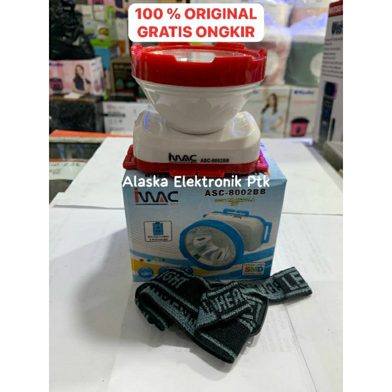 Headlamp IMAC ASC 8002BB Baterai AA isi 3/ Senter Kepala Baterai AA isi 3
