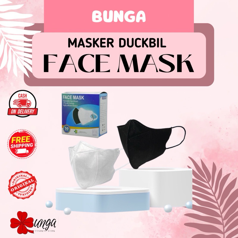 MASKER DUCKBILL 3PLY POLOS HITAM PUTIH DISPOSABLE MASK 50 pcs