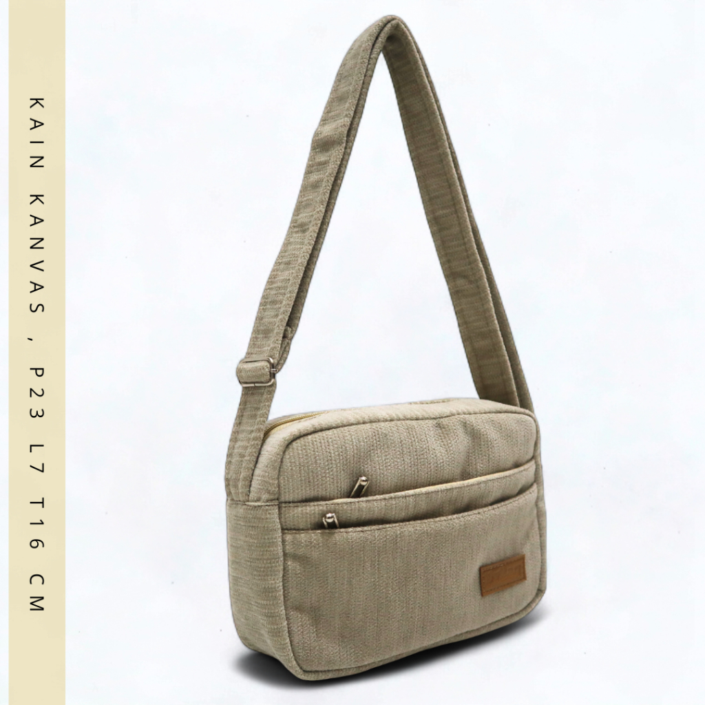 Tas Selempang Wanita KANVAS Premium Sling Bag Banyak Kantong Simple Elegan Casual Trendy Lokal