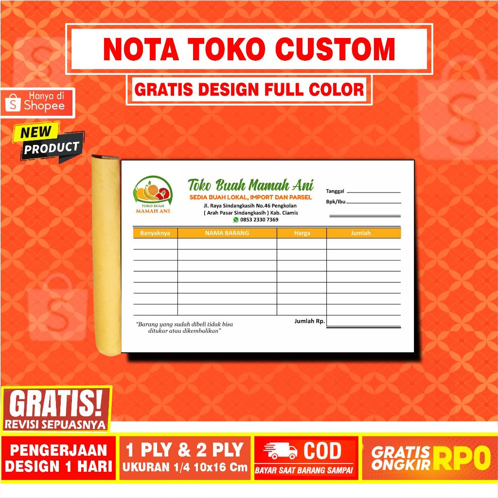 

Nota Olshop Custom free design / cetak nota full color