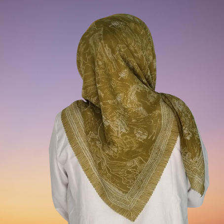 Hijab Motif Segi Empat Jilbab Warna Sage