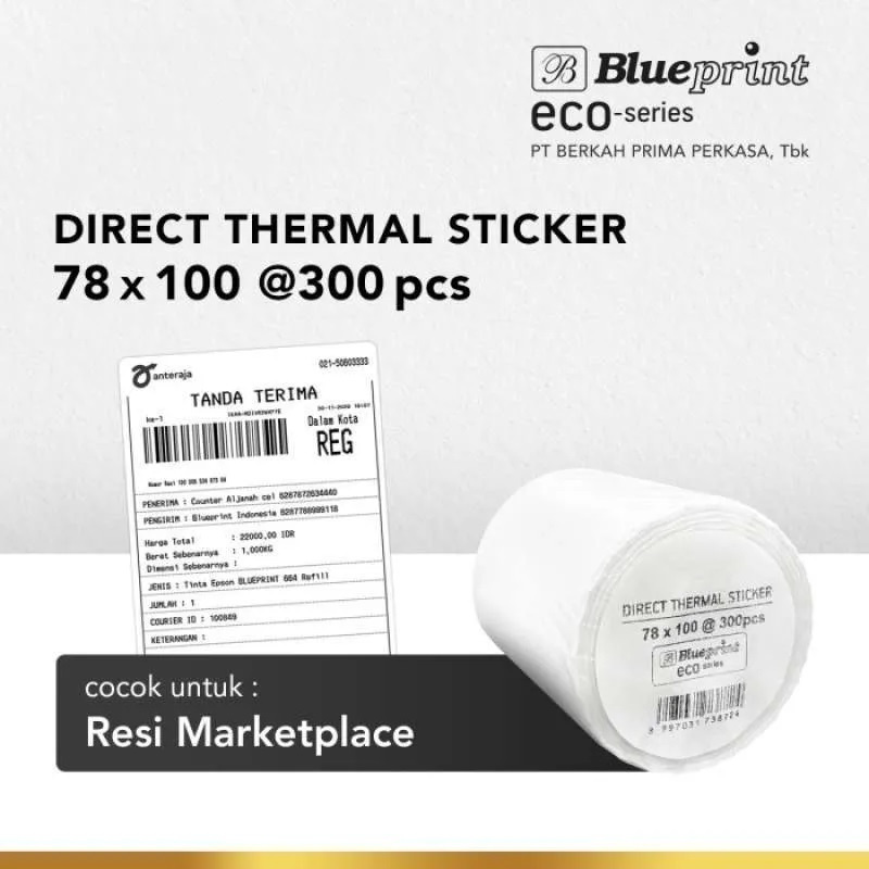 

Sticker Thermal Direct BLUEPRINT Type ECO 78x100 mm @300pcs Label Barcode Resi Online Shop