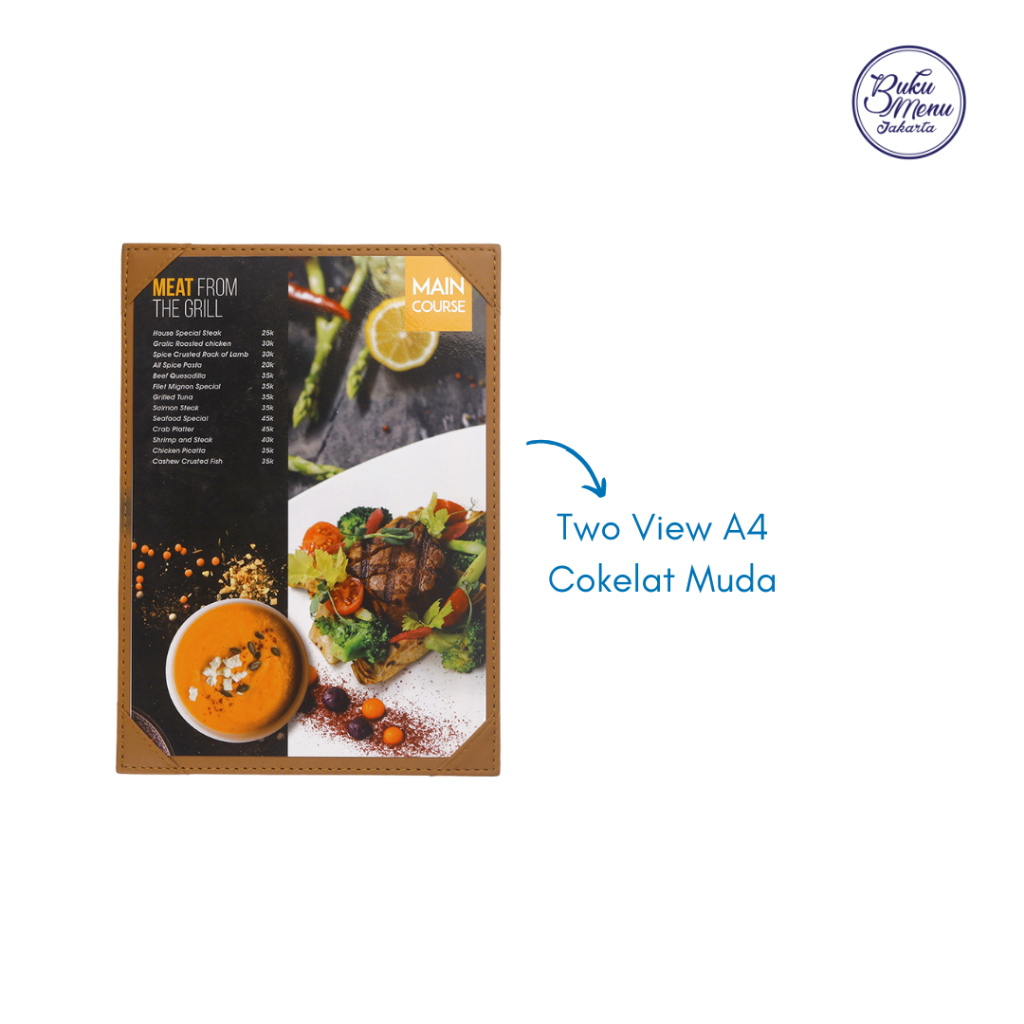 

HJK Buku Menu Jakarta - Buku Menu Kulit Varian Cafe Series Two View (2 sisi) A4 Hitam, Coklat Muda,
