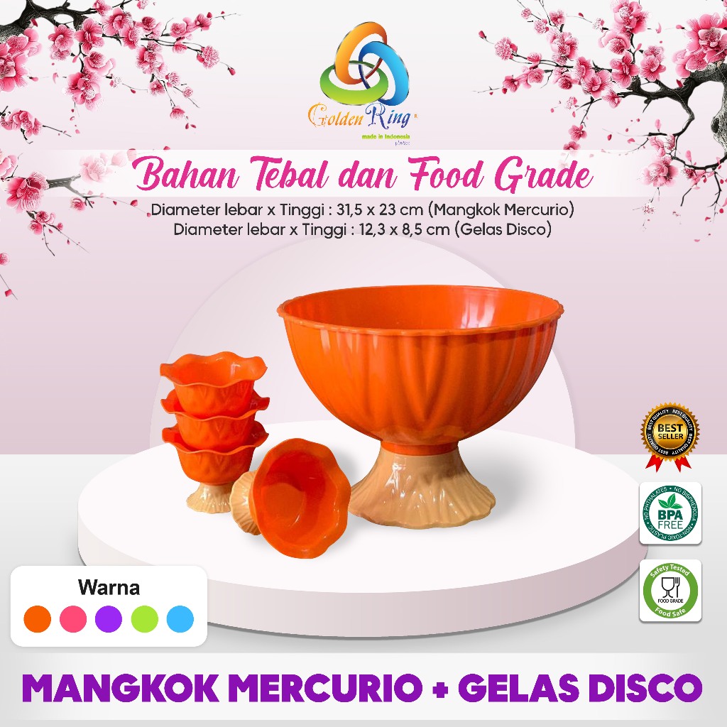 MANGKOK MERCURIO / Mangkok Es Buah / Mangkok  Prasmanan Besar plus 4 Gelas Disco set