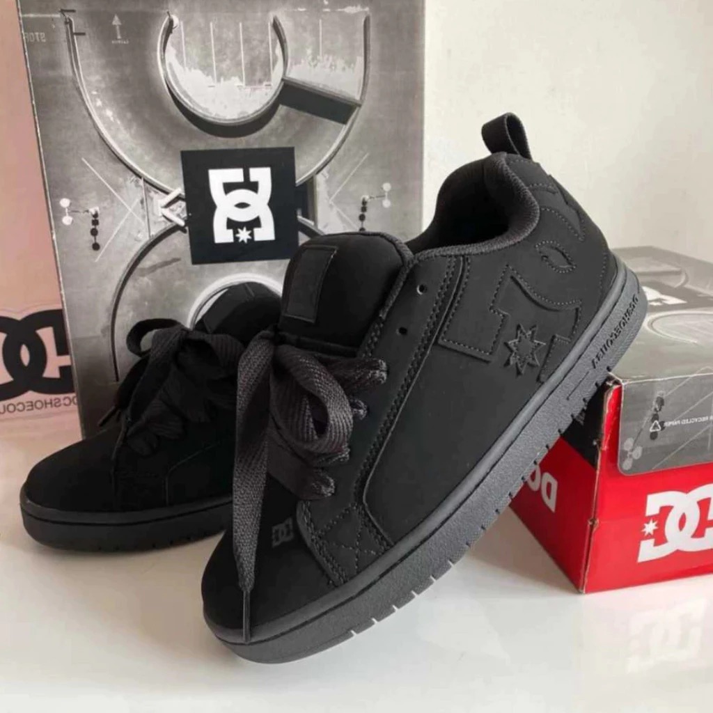 Sepatu DC Court Graffik Full Black Grade Original 100% Sepatu Unisex Gemuk Sneakers Pria Wanita Term
