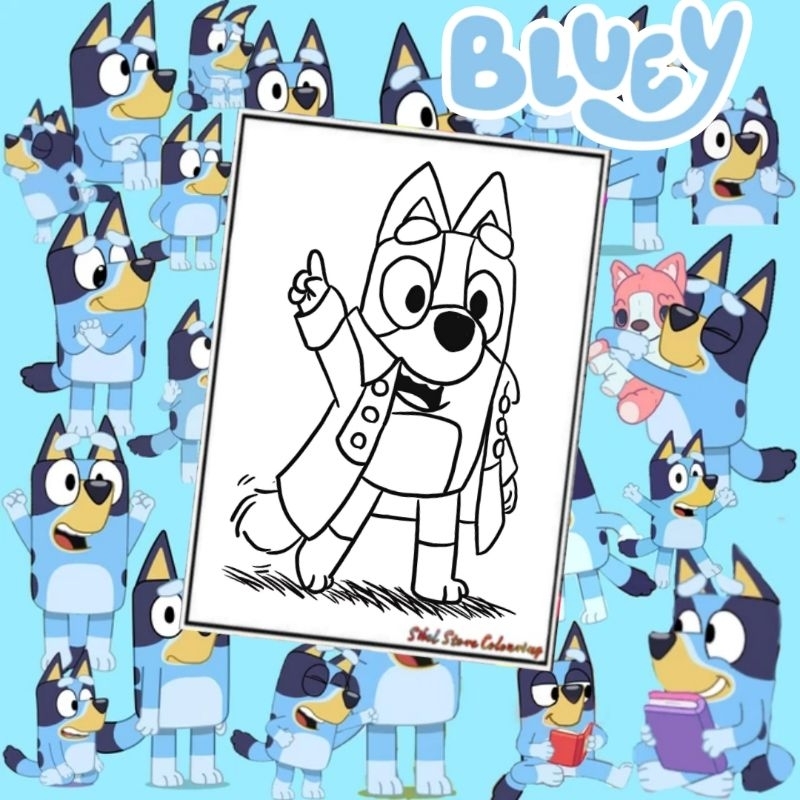 

Kertas Mewarnai Anak Tema Bluey (10 Lembar Gambar) Kertas Gambar Tebal