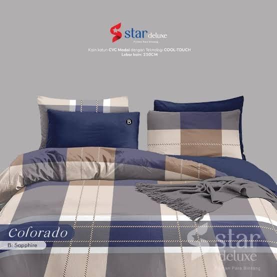 Sprei Katun Lokal Motif Minimalis kotak COLORADO Navy Coklat