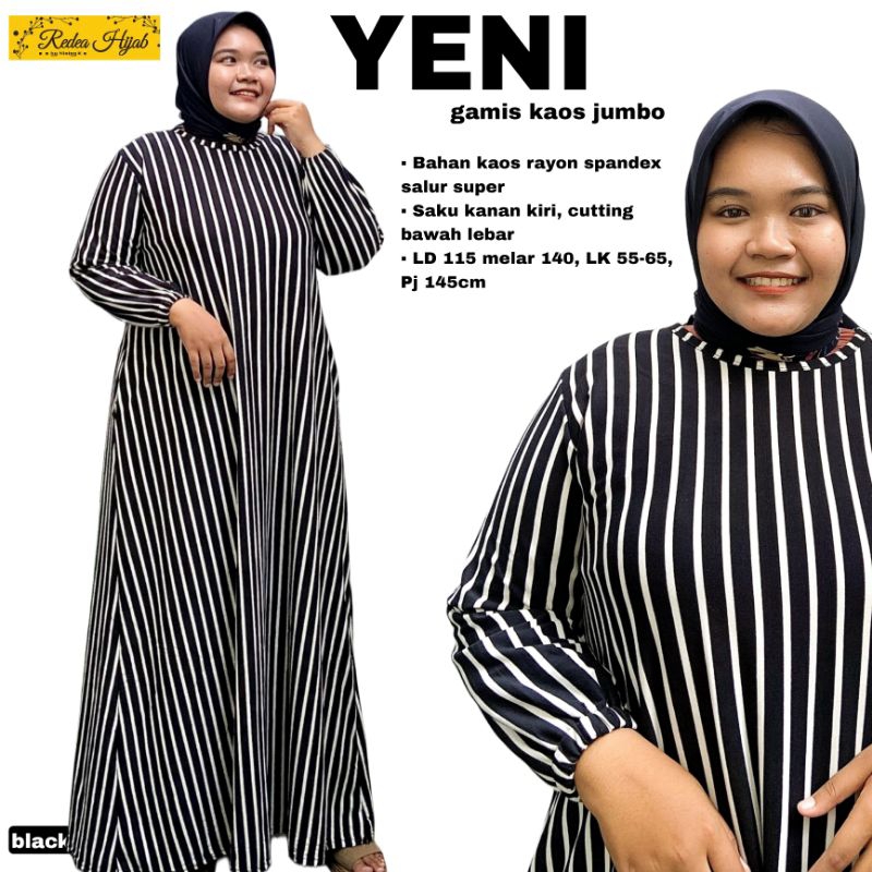 Gamis Jumbo Yeni Maxy Dress Bahan Kaos Rayon Spandex Motif Salur Allsize LD110 Melar 140 By Redea