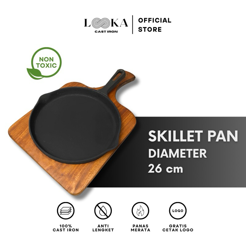 Looka Cast Iron Hot Plate Steak / Skillet Pan 26 cm