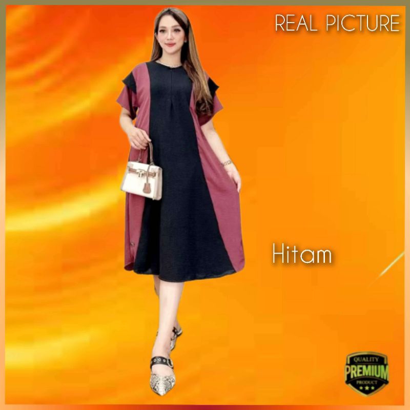 Baju Gaun Jumbo Wanita LD 115-120 Dress Hamil Pesta Korea Maternity Hitam