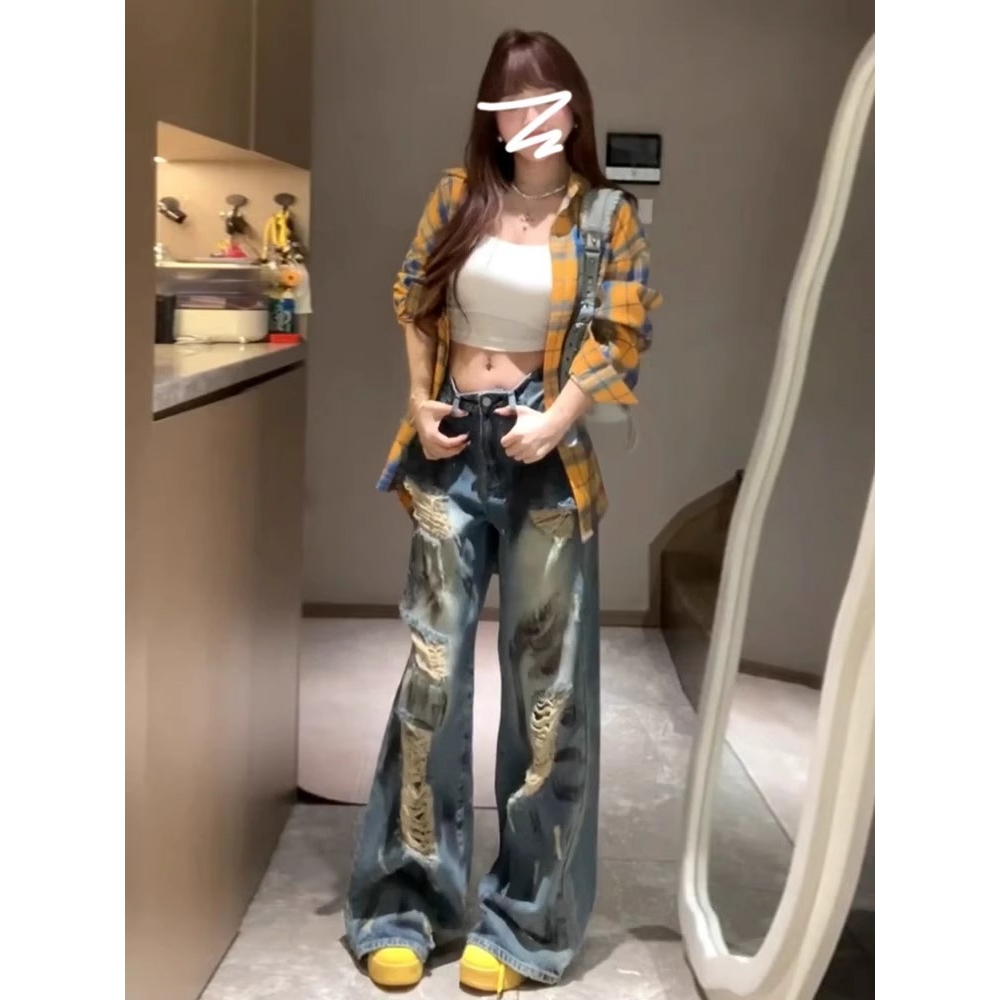 DISKON SOSO KEMEJA LENGAN PANJANG KOTAK-KOTAK KUNING WANITA, KEMEJA LONGGAR KEMEJA WANITA ATASAN