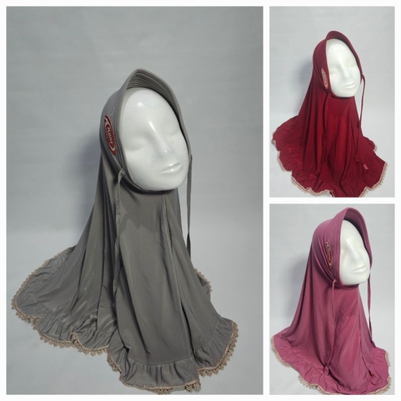 Jilbab Instan/ Kerudung Bergo Jersey Premium  Belakang Tali/Renda