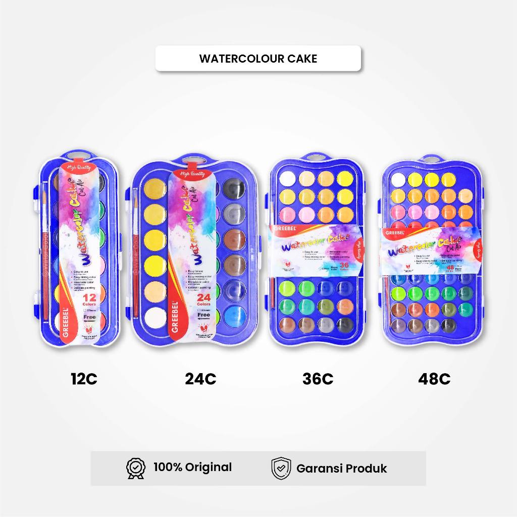 

Cat Air Padat / Cat Lukis Watercolor Cake 12/24/36/48 Warna GREEBEL