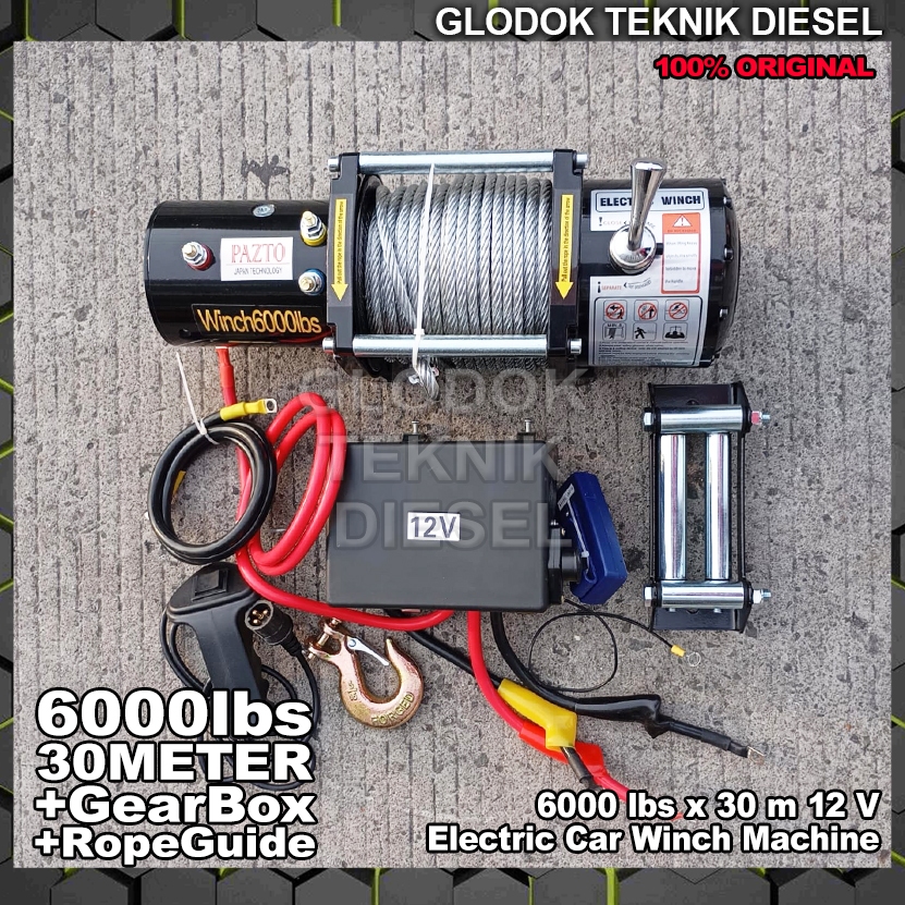 Electric Car Towing Wire Rope Winch Hoist 6000 Lbs x 15 | 10 | 6 Meter 12 Volt Heavy Duty HD 1 phase