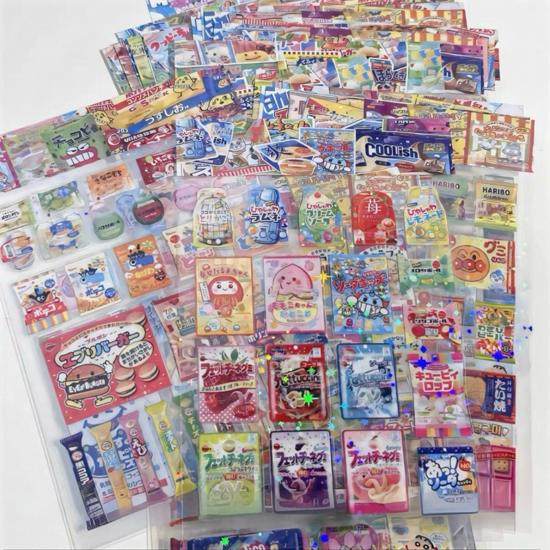 

[XN!]Japanese Style Snack Series Sticker, Sticker Makanan Jepang Lucu – Transparan Laser Bintang, Import untuk Journaling & Dekorasi