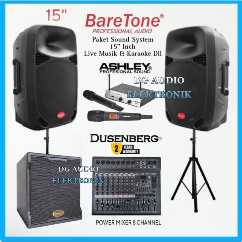 Paket Sound System Karaoke Live Musik Outdoor Indoor Dll Speaker 15"Inch BareTone Max15Mw Power Mixe