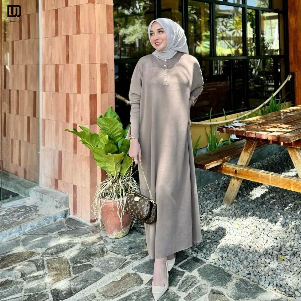 KODE I6J DISTRICT DEA  Vanesa Batwing Dress  dress rajut lengan panjang model batwing  dress rajut p