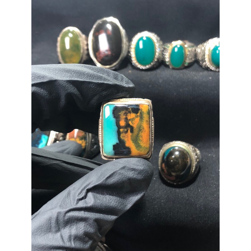 Batu Bacan Kembang Motif Ring Perak