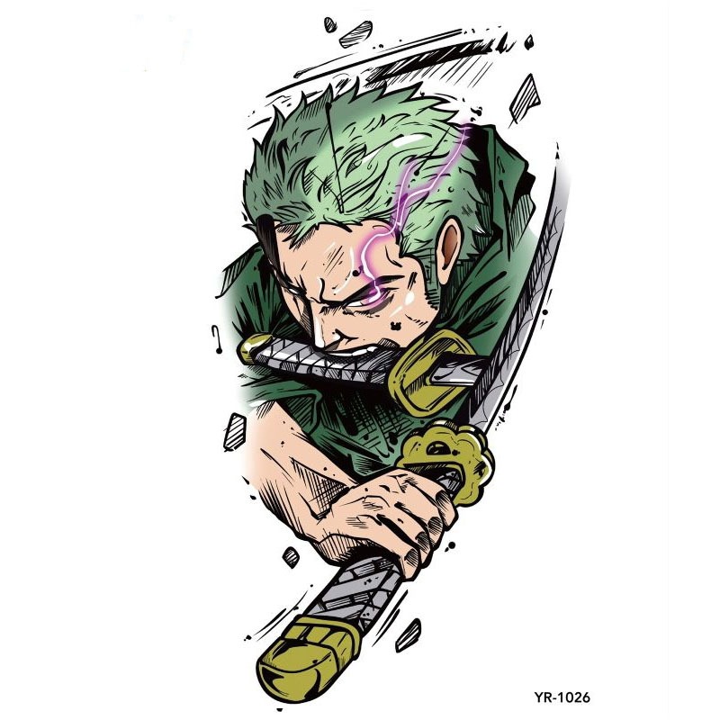 ZARIL Tato Temporer Tatto Temporary tahan 2-4 hari Motif J-525 ZORO ONE PIECE size 21x15 cm