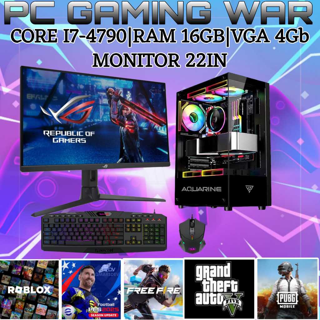 PC GAMING  LENGKAP CORE I7-4790 | RAM16GB | VGA 4GB MONITOR 22INCI 1SET COCOK UNTUK EDITING LIVE STR