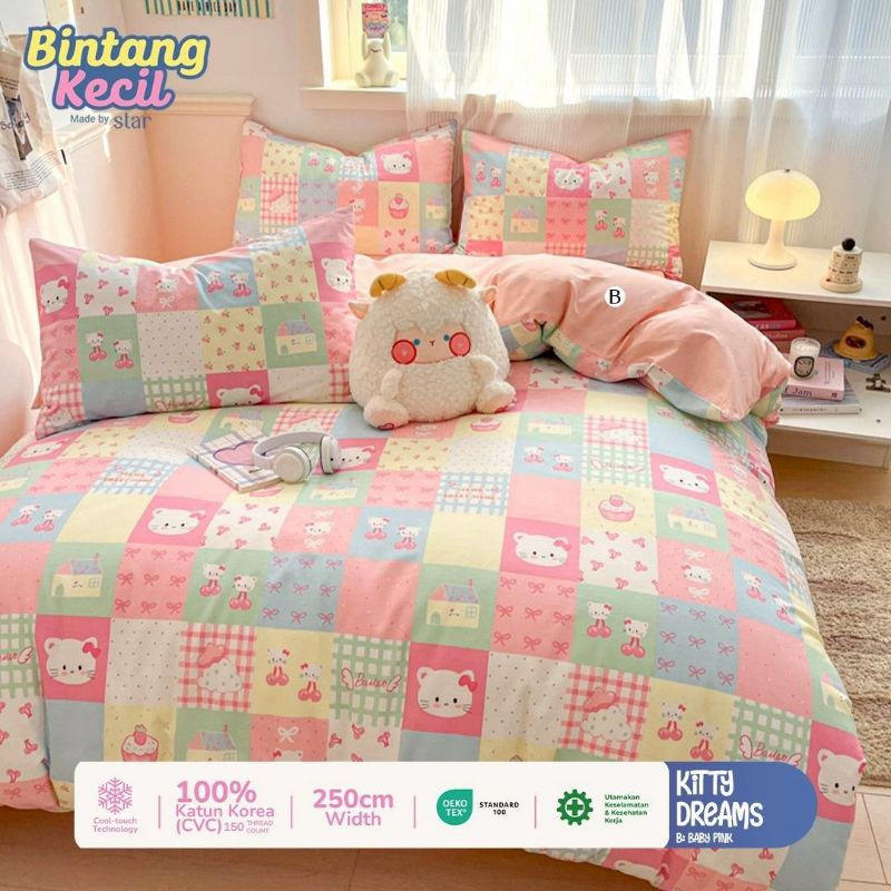 set sprei+ selimut bedcover berkualitas motif | kitty dreams | sweet time | Pooh adventure | free ka