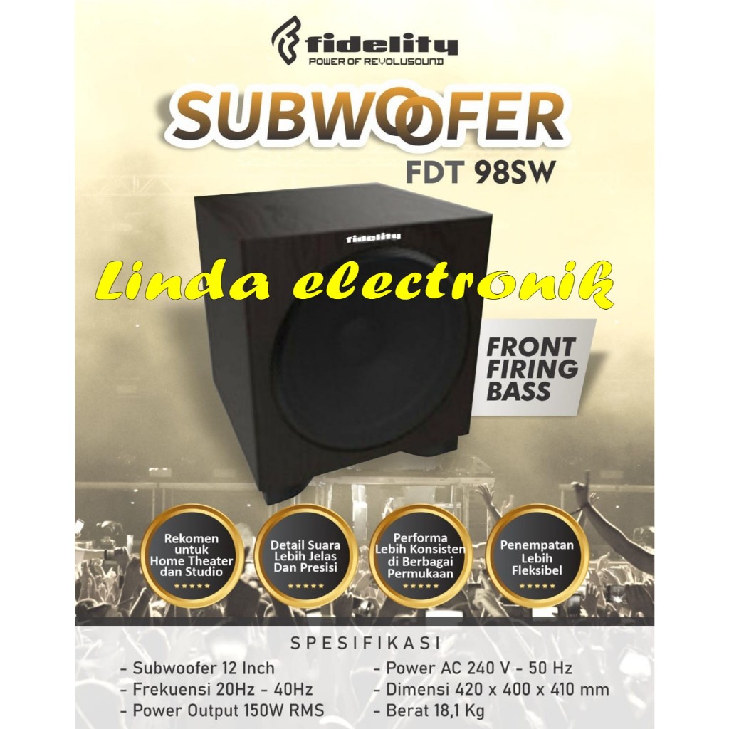 aktif subwoofer fidelity fdt 98sw / fdt98 sw / fdt 98 sw 12 inch frony firing bass original