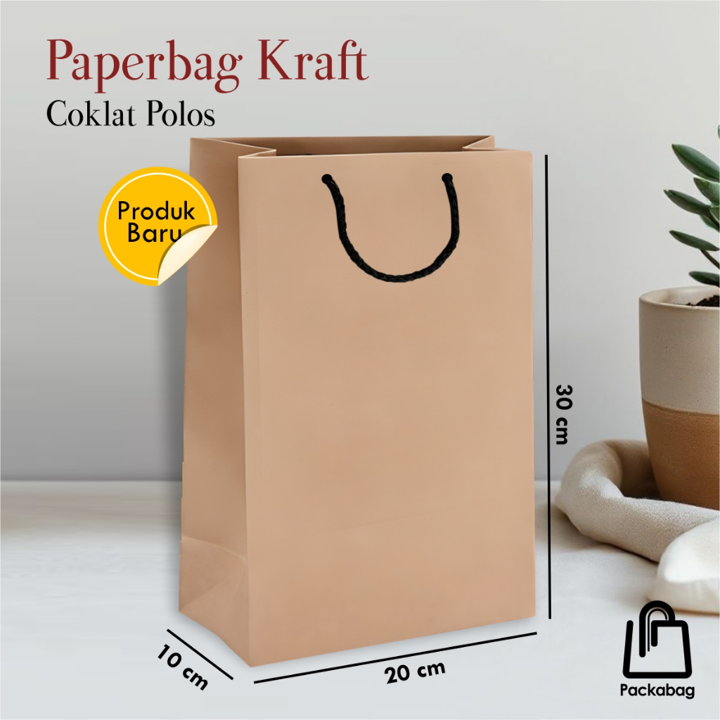 

(12pcs) PAPER BAG POLOS COKLAT KRAFT LUSINAN - TAS SOUVENIR PERNIKAHAN MURAH 20X30X10CM