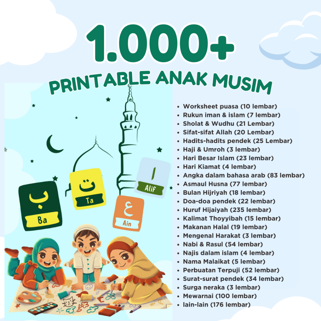 

1000+ TEMPLATE PRINTABLE DAN WORKSHEET ANAK TEMA ISLAMI