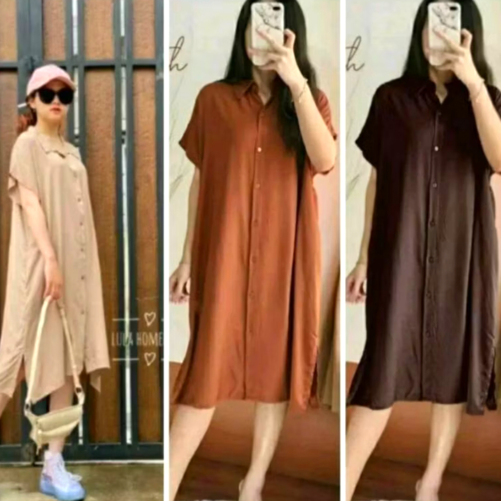 Daster Polos Full Kancing Depan Hidup Tunik Dress Andin Lula Nagita Jumbo Murah Busui Friendly