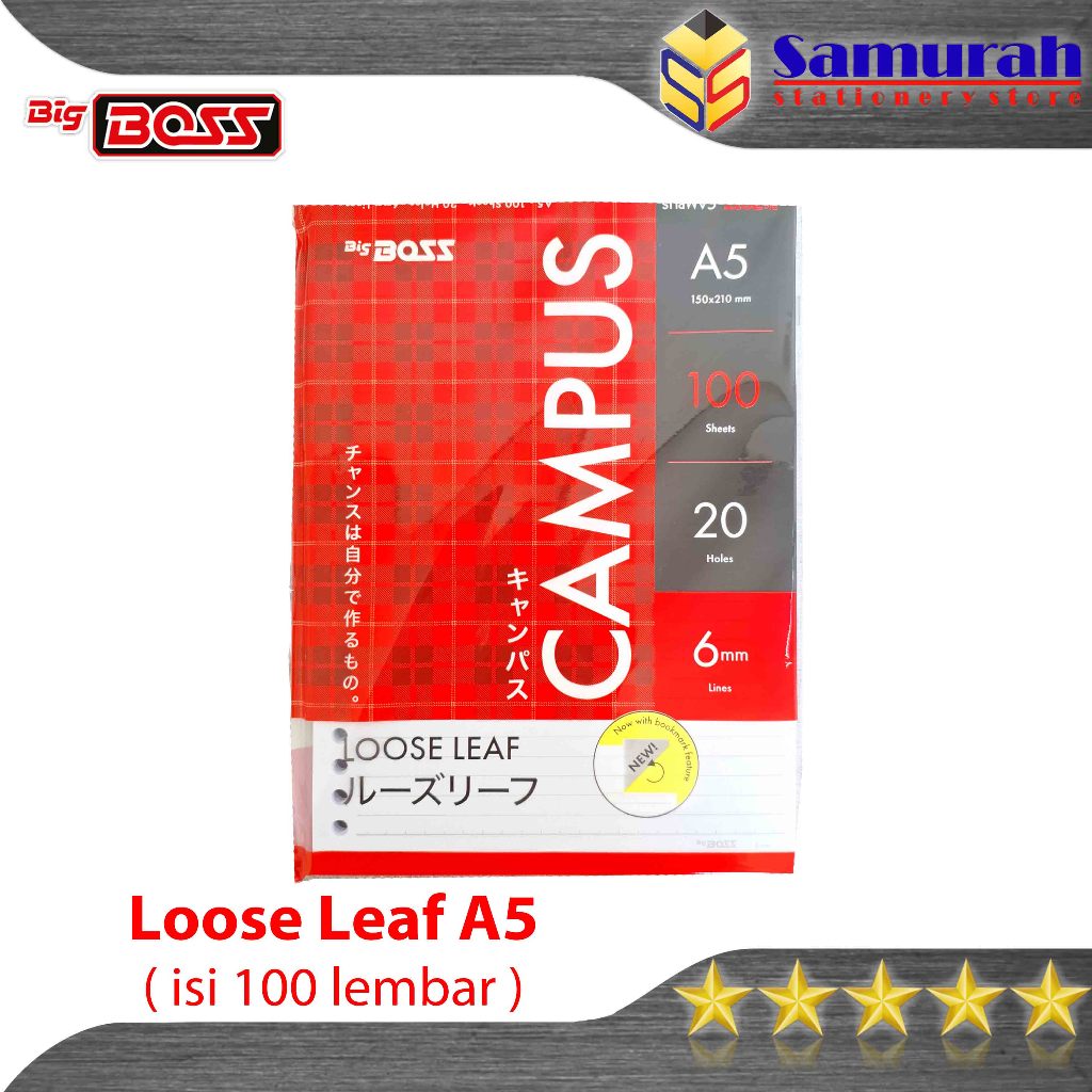 

Loose Leaf A5 100 Big Boss Kecil Bergaris / Kertas isi Binder File Ukuran A5 isi 100 Lembar Garis