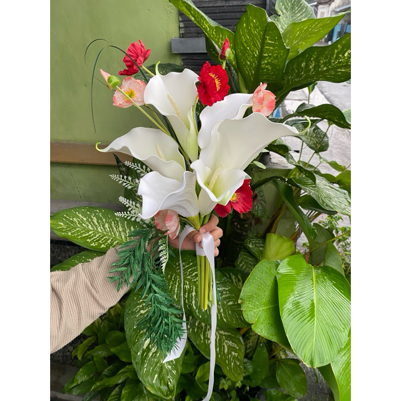 PREMIUM BUKET LILY HAND BOUQUET LILY WEDDING BUKET BUNGA LILY ARTIFICIAL BUKET WEDDING BUKET LAMARAN