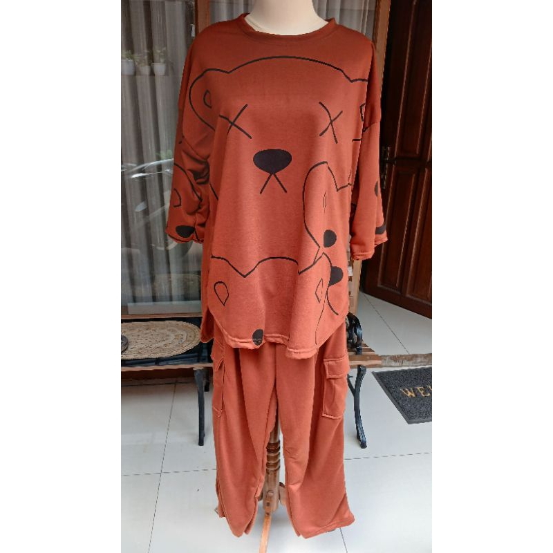 Setcel wanita kaos cargo